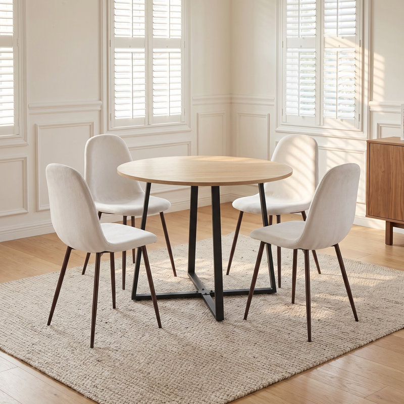 Ensemble de salle à manger 5 pièces 35,4 po avec 4 chaises d'appoint rembourrées, Natural, Beige