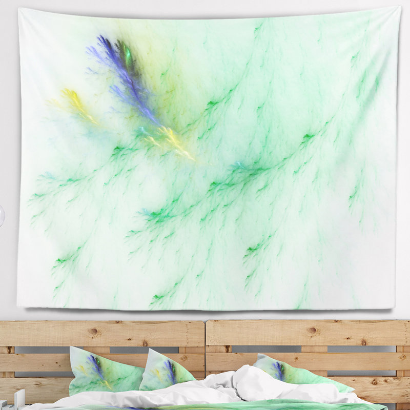 Tapisserie abstraite veines de marbre vert clair, H 32 po x l 39 po