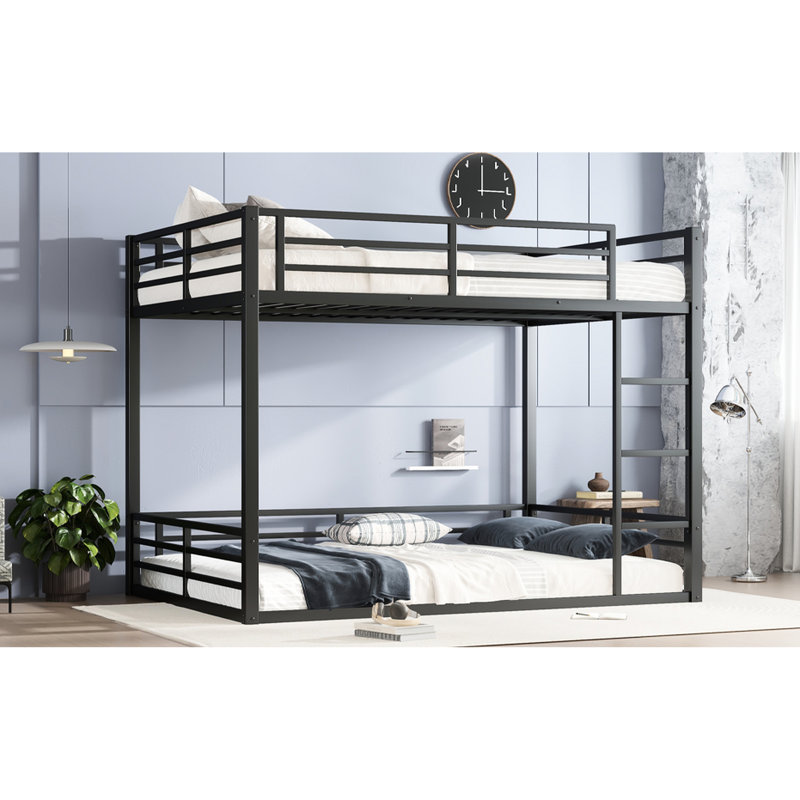 Grand lit superposé en métal, revêtement électrostatique, conception à réduction de bruit, lit à installation rapide avec instructions pour les adolescents, taille, espace, barrières de sécurité complètes, finition noire