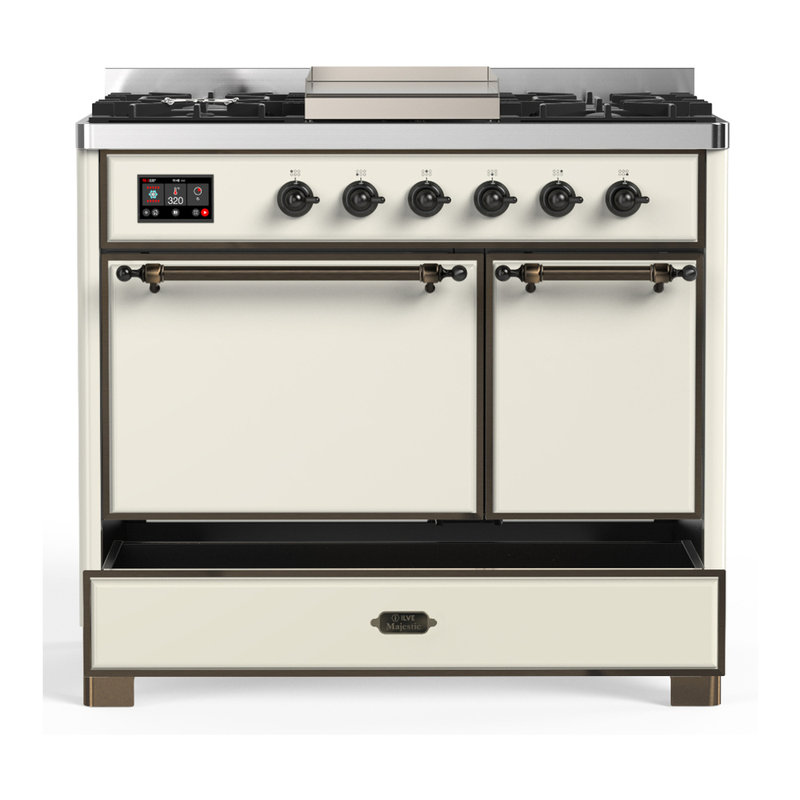Majestic III Series 40 Inch Dual Fuel Range with 6 Sealed Burners, Griddle, in White (Natural Gas, Copper Trim), Burnished