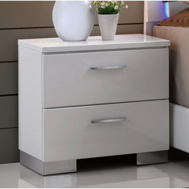 Table de chevet 2 tiroirs blanc ultrabrillant