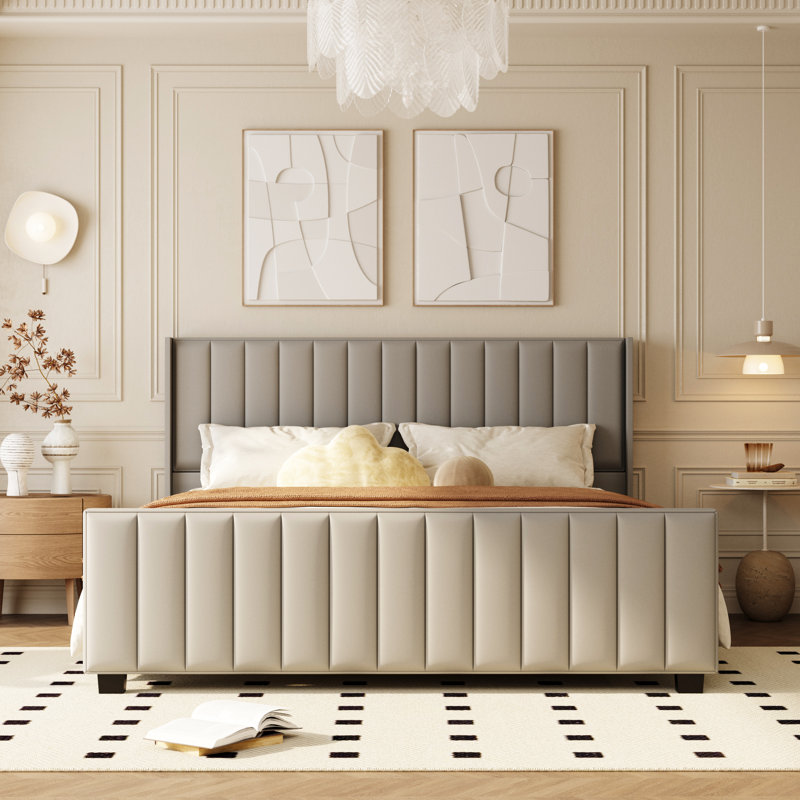 King Size Upholstered Bed With Sturdy Frame