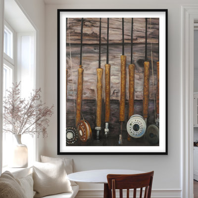 Fishing Rods on Wood | Still Life Hobbies Framed Print Decor