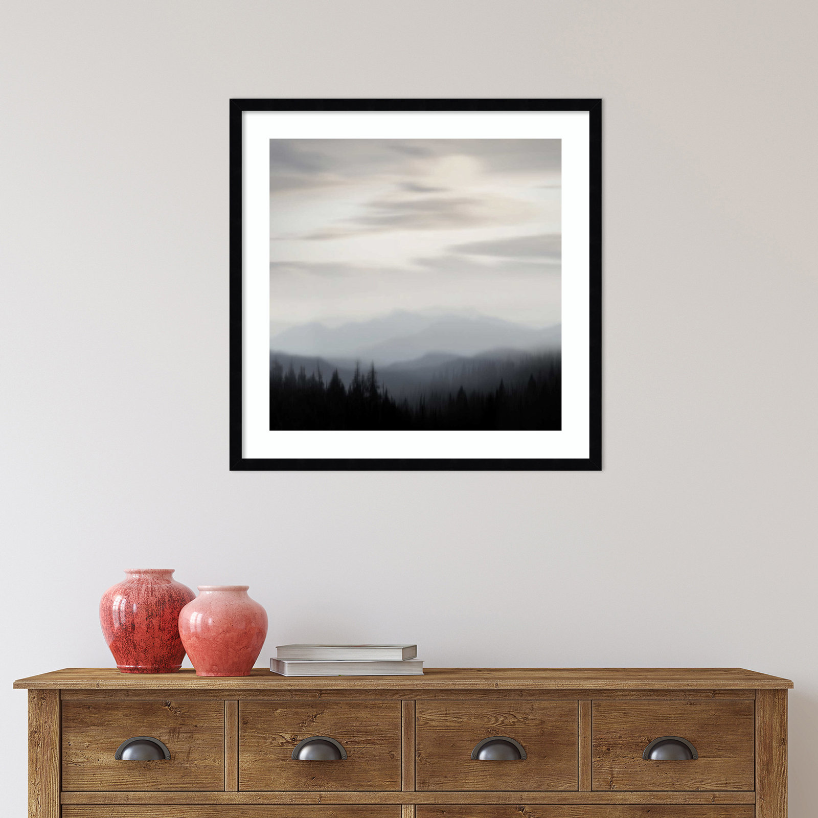 Mountain Vista II by Madeline Clark, 25.12" H x 25.12" W x 0.88" D, Black Framed Paper