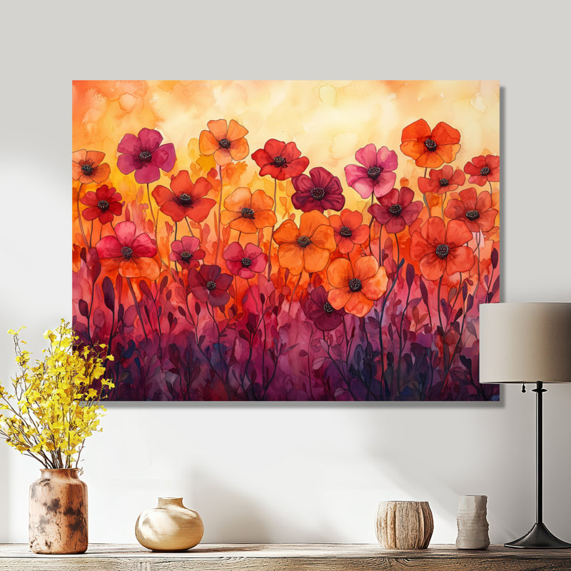 «Jabarius Orange Dancing parmi les fleurs sauvages IV», art mural sur toile, H 12 po x l 20 po, Toile tendue