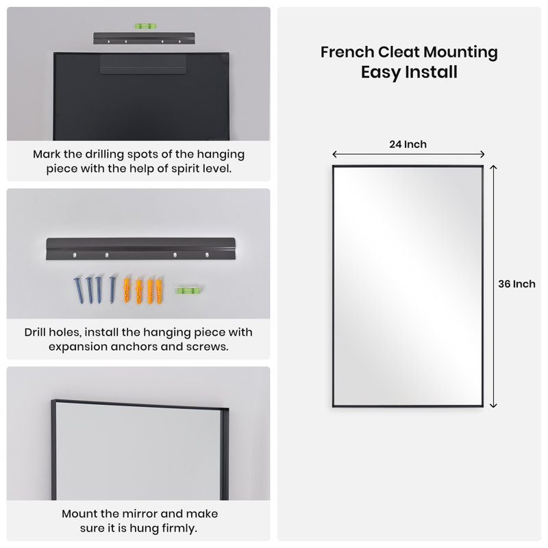 Miroirs muraux rectangulaires, verticaux ou horizontaux, Noir, noir, noir, noir, 36 po x 24 po