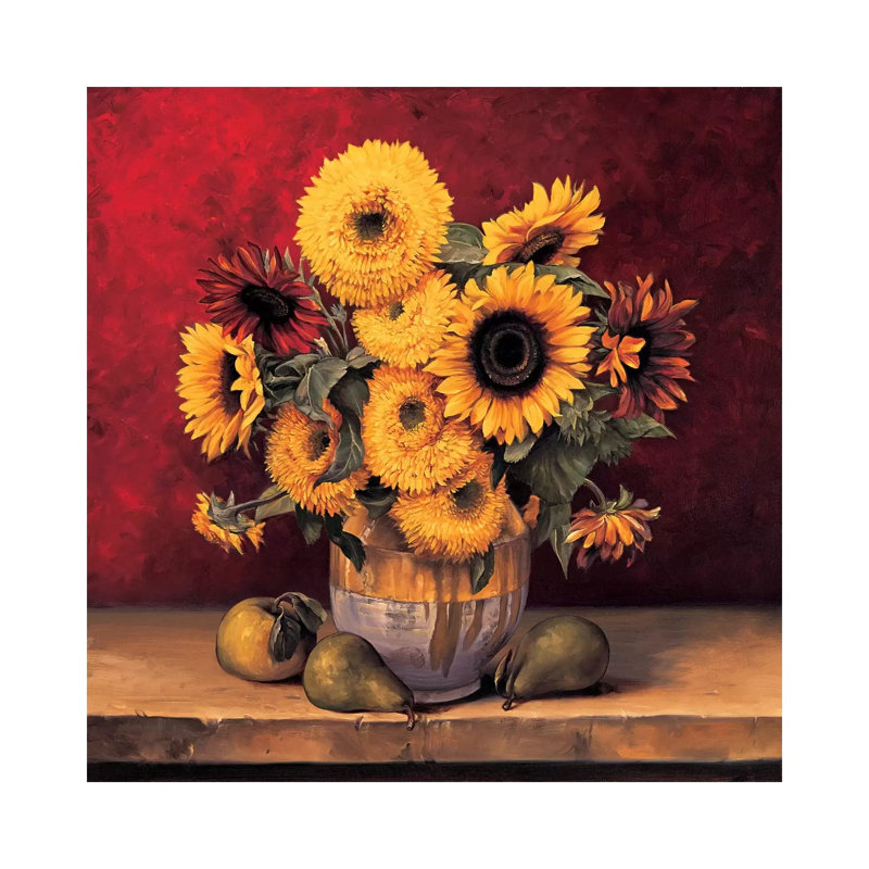 Sunflowers With Pears by Andres Gonzales - Wrapped Canvas Painting, 45.72 cm H x 45.72 cm W x 1.91 cm D