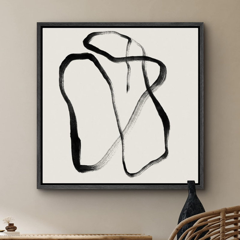 «Geometric Black Gray Ribbon Curves», reproduction sur toile flottante, H 24 po x l 24 po x P 1,5 po, Noir