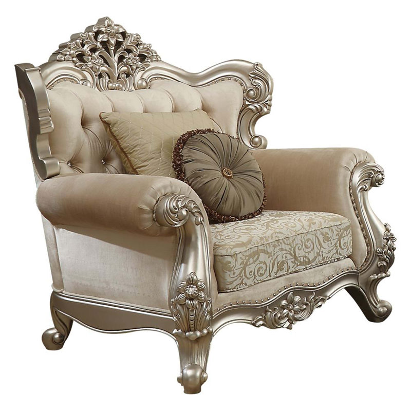 Jabari 50" Wide Tufted Armchair in Beige/Champagne