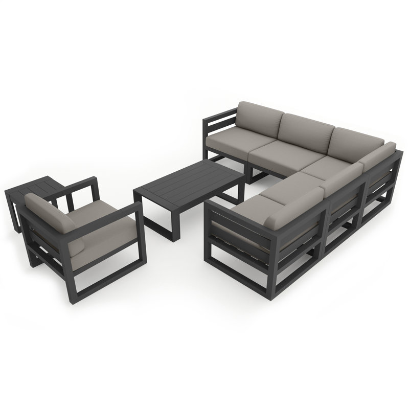 Ensemble de conversation modulaire 4 pièces avec coussins Sunbrella® Smith, Toile gris anthracite Sunbrella®, Ardoise