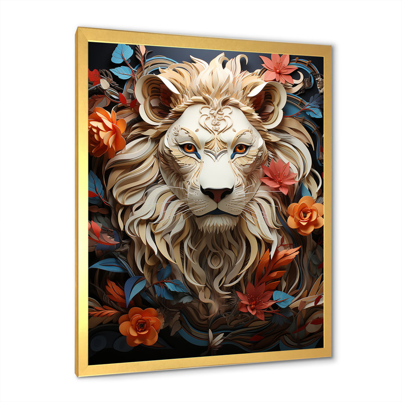 Lions Realm Dominant Blooming Presence - impression, H 20 po x l 12 po x P 1 po, Cadre doré simple