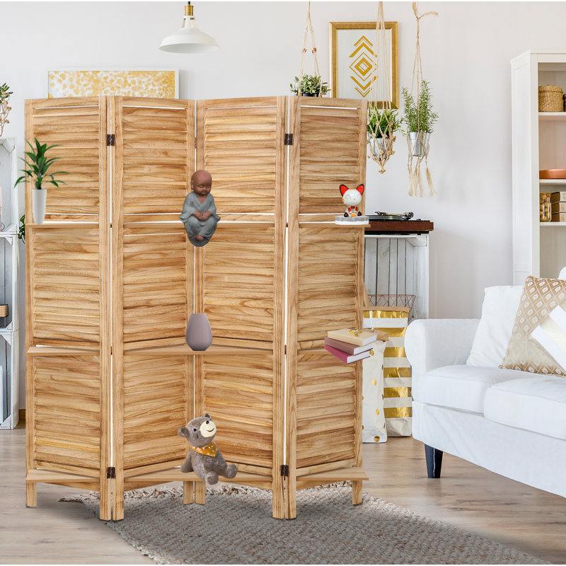 Paravent 4 panneaux avec tablettes Fionafurn, Naturel, H 67 po x l 63,2 po x P 15,8 po