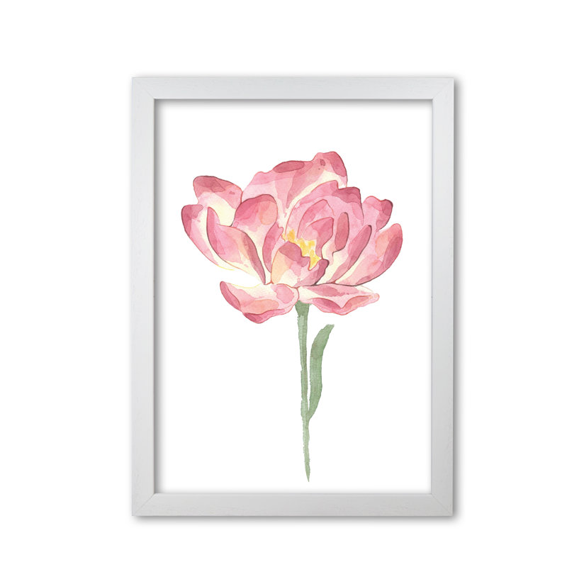 Watercolour Pink Flower - Painting, 30 cm H x 21 cm W x 5 cm D, White Grain Frame