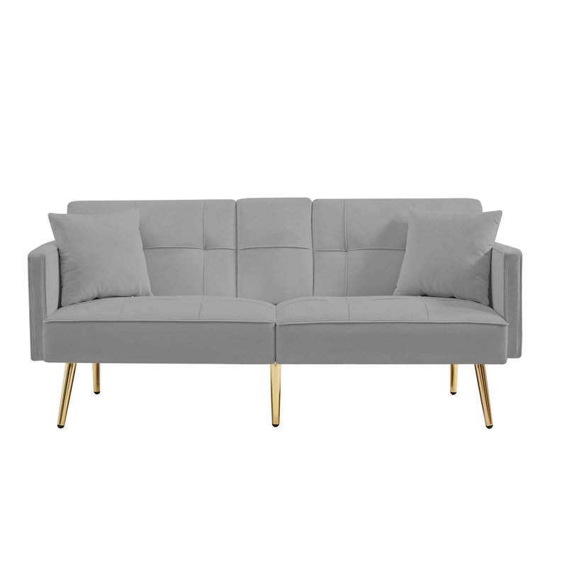 Canapé-lit à accoudoirs carrés 69,20 po Malesa, Velours gris velours
