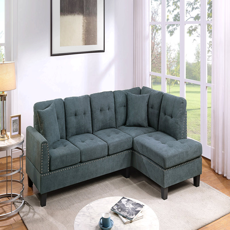Ensemble de canapé modulaire 2 pièces Living Canapé et méridienne Raf, Tissu gris charbon