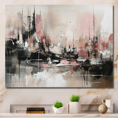 Pink Black Minimalims Fludity I Framed On Canvas Print