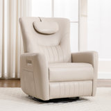 32.7'' W  Power Recliner Swivel Rocker Breathable Leather Recliner With Adjustable Headrest, USB & Type C Ports, Pockets