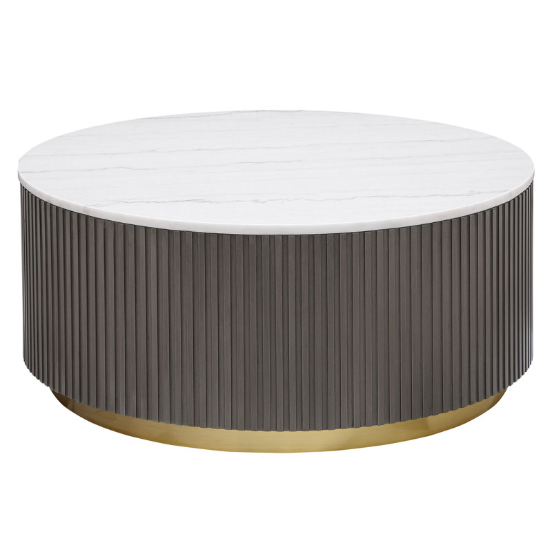 Sennewald Round Coffee Table with White & Charcoal Marble Top
