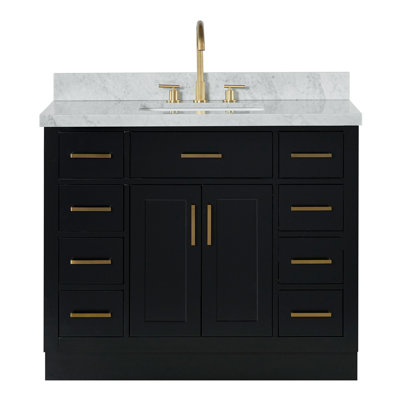Meuble-lavabo simple en bois massif 42 po avec plateau en marbre Carrara de 1,5 po Thornaby