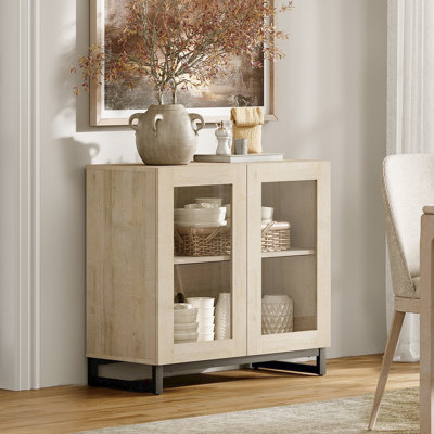 Buffet avec portes en verre, crédence moderne avec tablette réglable et base en métal, armoire de rangement pour bar et salon, cuisine