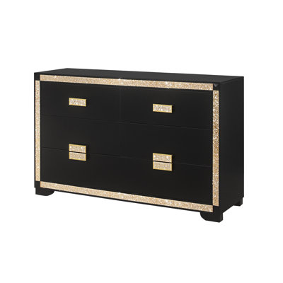 Commode moderne moderne en or noir avec tiroirs spacieux - Fabrication en bois massif robuste et en panneau de fibres à densité moyenne pour le rangement dans la chambre à coucher