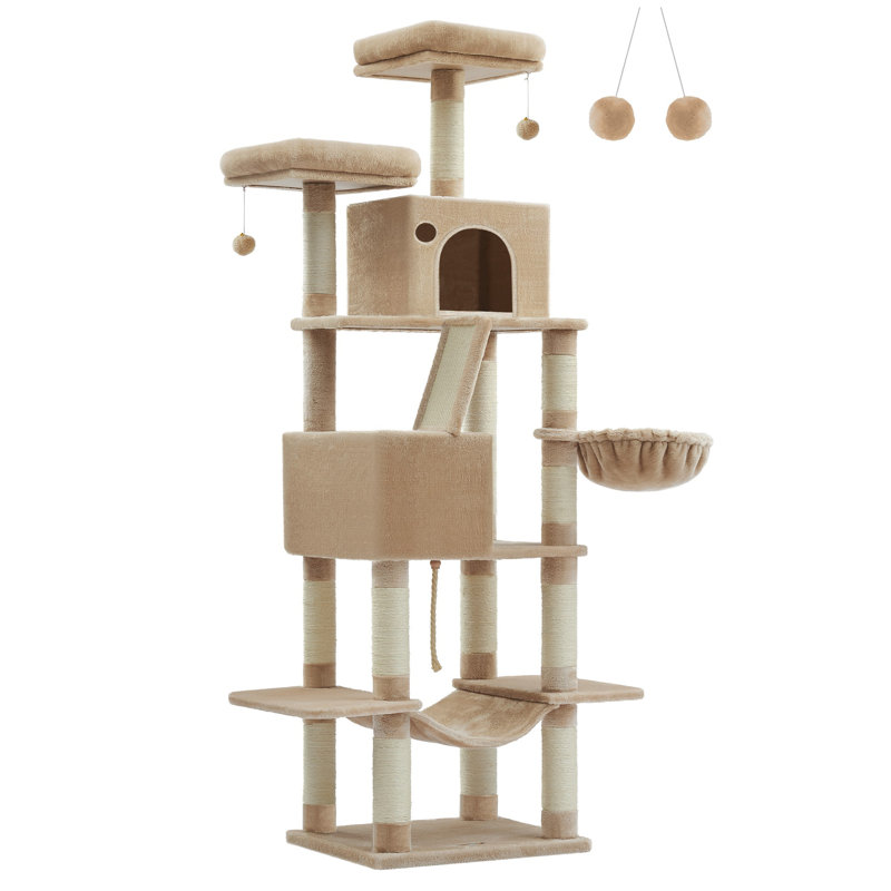 Arbre à chat 81,1 po avec 13 poteaux à griffer, condo pour chat à plusieurs niveaux, Brun
