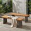 Banc d'extérieur en bois d'acacia (ensemble de 2), finition teck + osier gris
