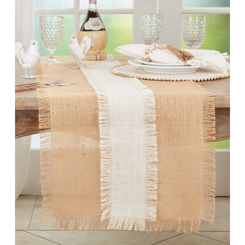 Natural Jute Table Runner with White Banded Design