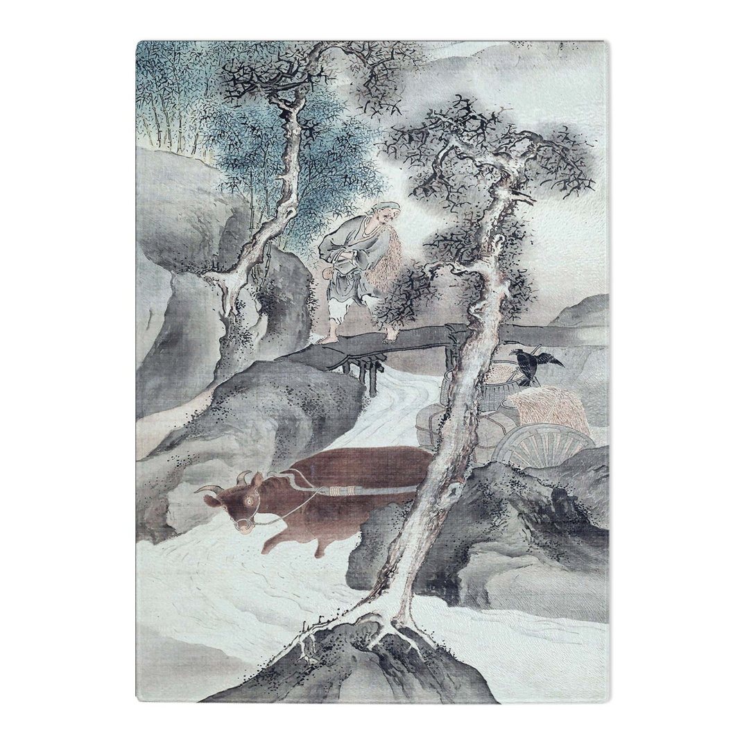 Tempered Glass Water Buffalo Returning Home by Yosa Buson Chopping Board