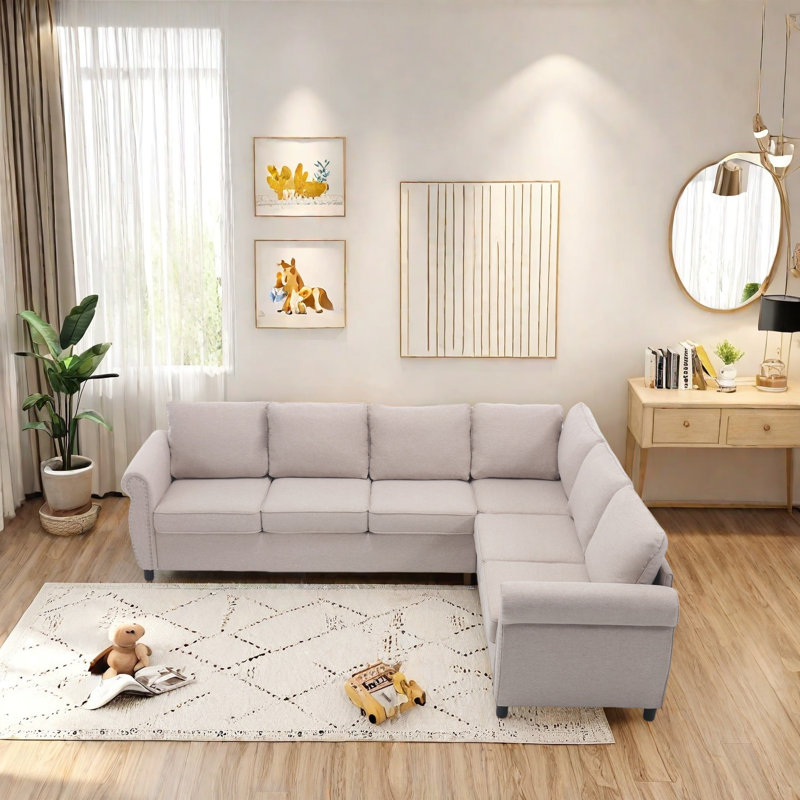 Canapé-lit convertible pour grand lit, canapé modulaire à 6 places avec lit escamotable, structure robuste en bois et en fer, coussin en mousse haute densité, tissu en polyester pour le salon
