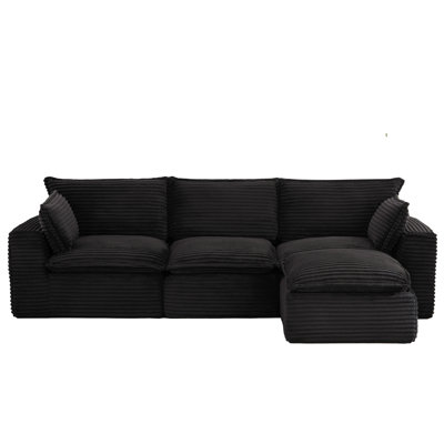 109.4" Corduroy Modular L-Shaped Sectional Sofa, No Assembly Cloud Couch with Ottoman