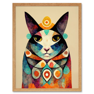 Boho Abstract Modern Shaman Guru Cat 1 Piece Painting