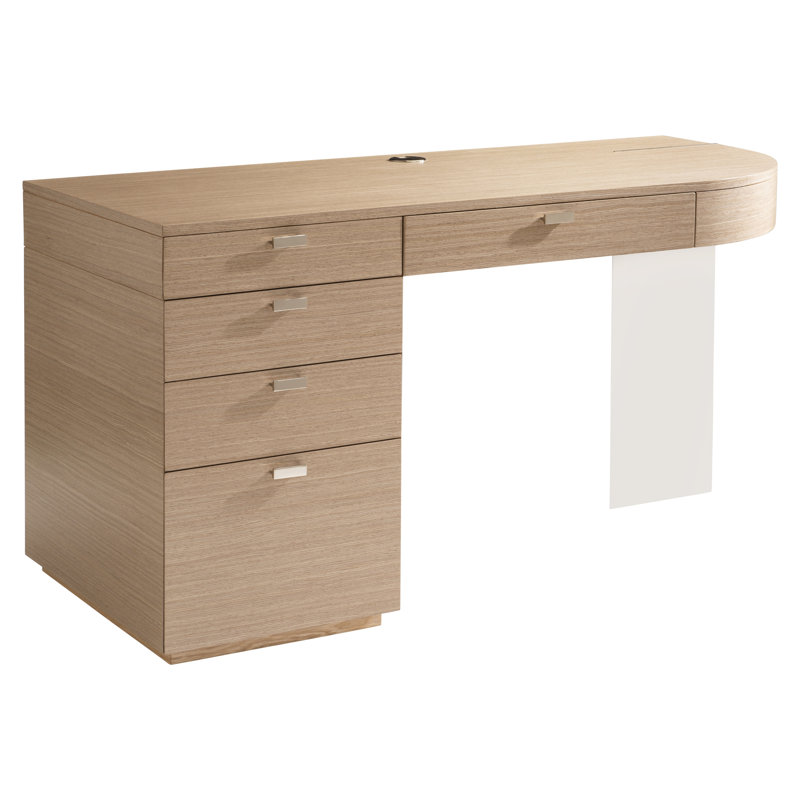 Brown Wood Transitional Writing Desk with USB Ports and Drawers