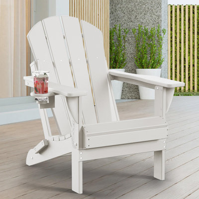 Hayfield HDPE Outdoor Foldable Adirondack Chair with Cup Holder Weather-Resistant 