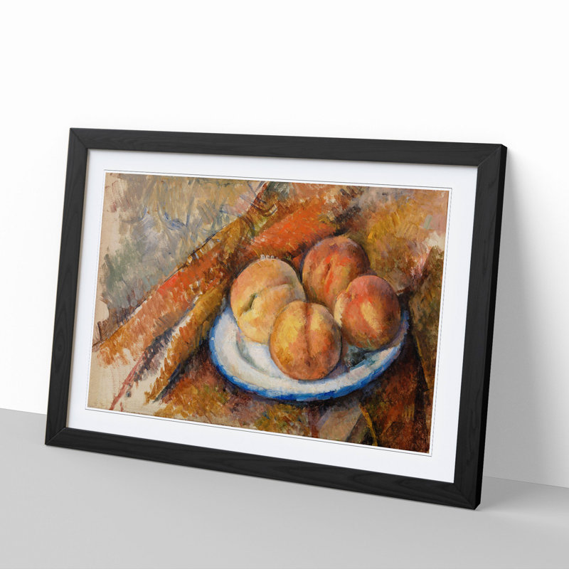 Four Peaches on a Plate by Paul Cezanne - Picture Frame Painting, Black Framed, 48cm H x 65cm W x 2cm D