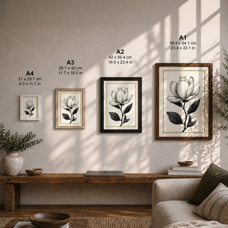 Single Bloom Study Botanical - Framed Print, Walnut, A4 - 29.7 x 21.0 cm