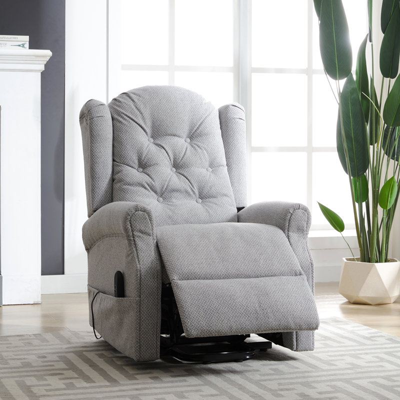 Aagand Upholstered Heated Massage Chair, Light Grey Polyester Twill
