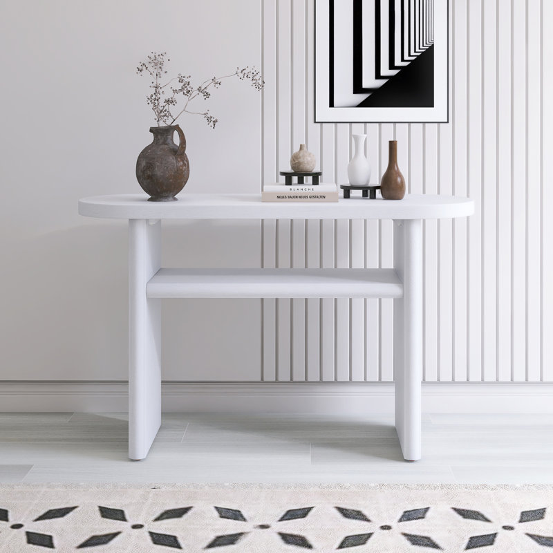 Console minimaliste avec bords arrondis et tablette robuste, Blanc