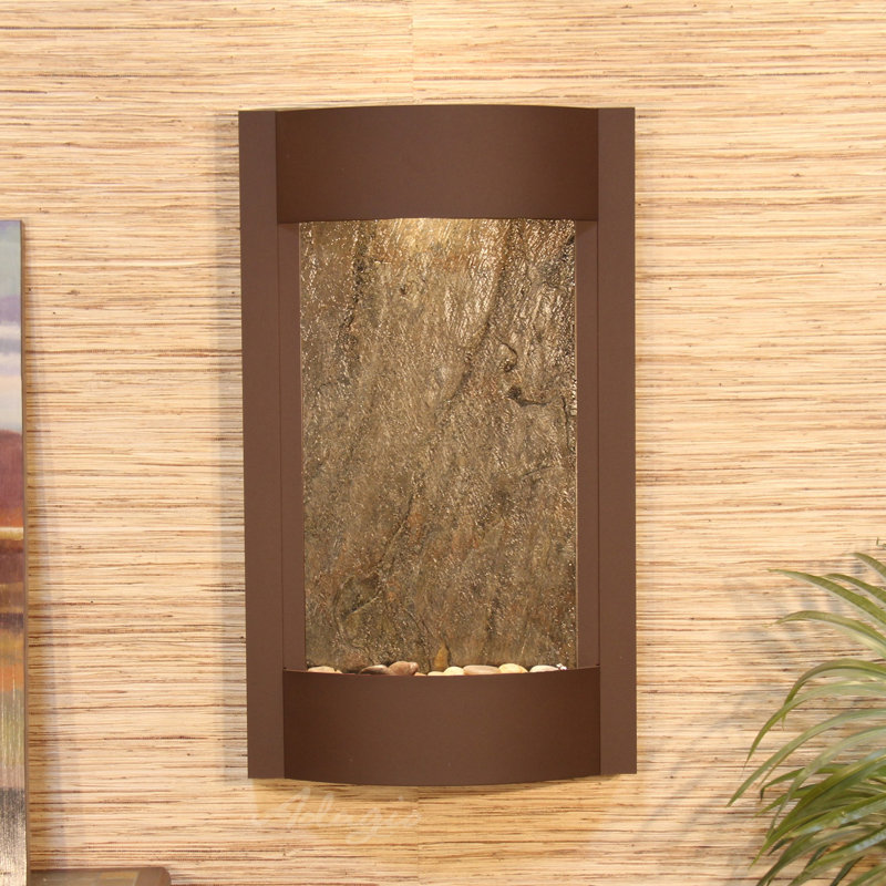 Indoor Acrylic Waterfall Fountain with Lights, Green Feather, Woodland Brown