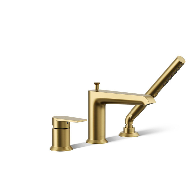 Hint Single-Handle Deck-Mount Bath Faucet With Handshower, Vibrant Brushed Moderne Brass