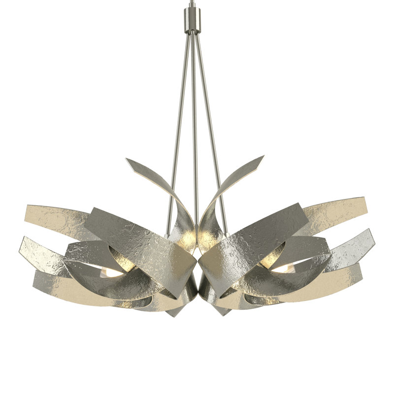 Corona 6 - Light Unique/Statement Geometric Chandelier, 21" H x  26.9" W x  26.9" D, Sterling