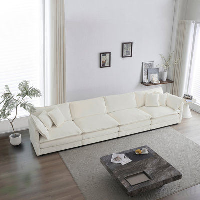 4-Seater Modular Sofa, Comfy Chenille Sectional Couch - White