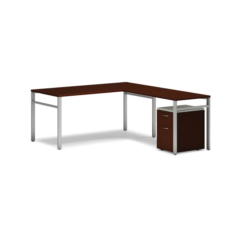 Mod L-Desk with Mobile Pedestal, Traditional Mahogany/Silver