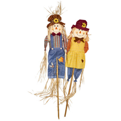 5' Harvest Scarecrow on Pole, Set of 2