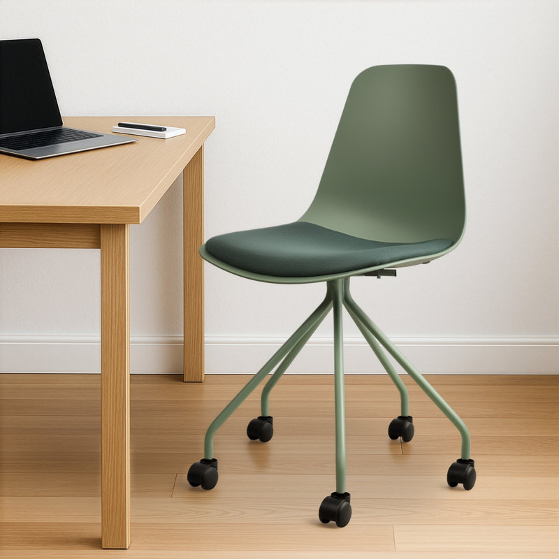 Julyana Modern Office Task Chair with Upholstered Fabric Seat, Padded Cushion, and Rolling Metal Base, Green