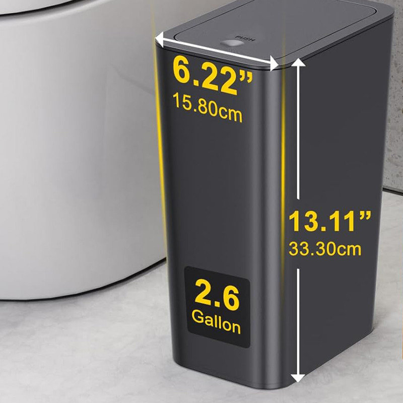 Black Slim Plastic Trash Can with Lid, 10 Liter, 3 Pack