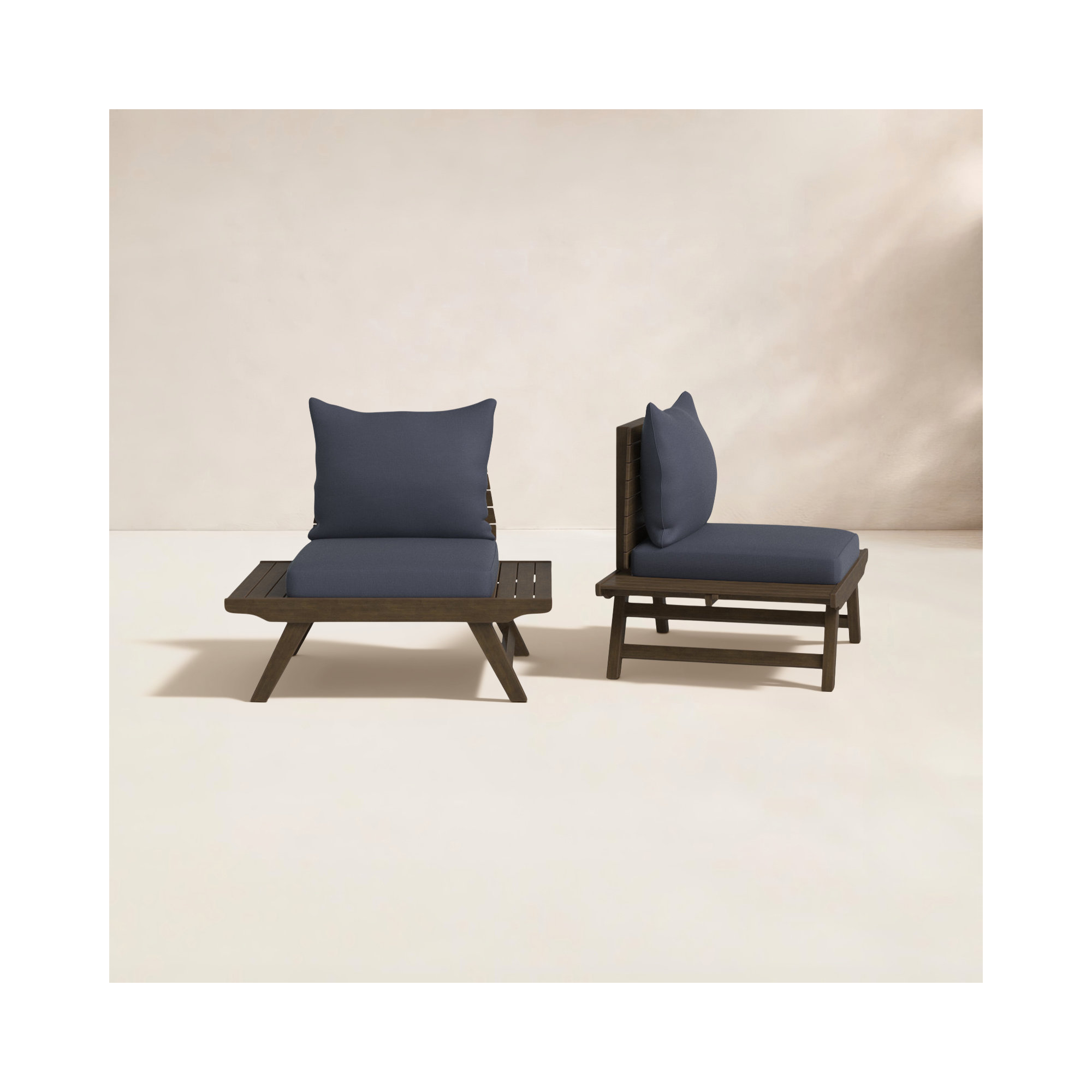 Acacia Outdoor Armless Lounge Chair, Gray Frame/Dark Gray Cushion