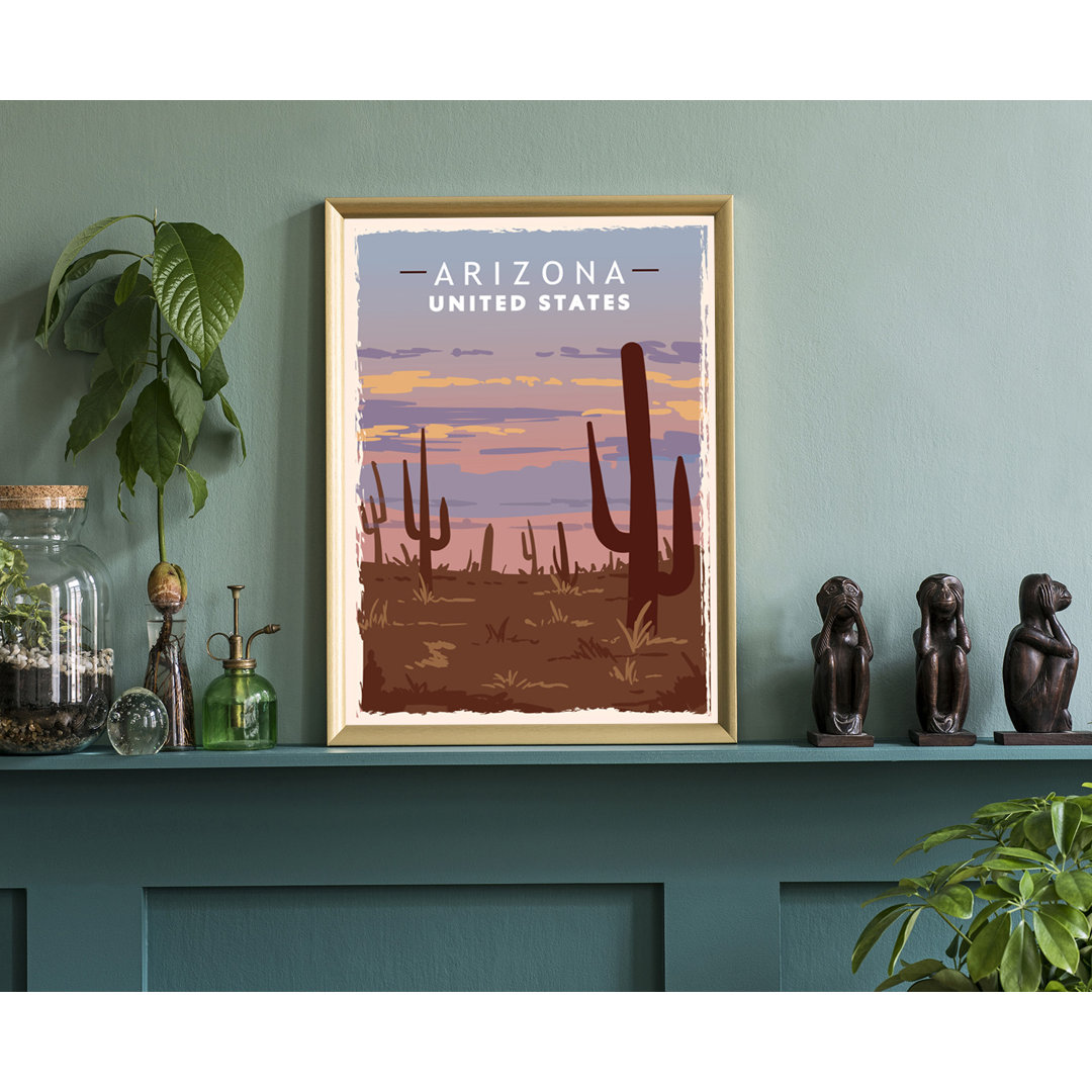 Arizona Retro Style State Travel Poster, Vintage Unframed Print, Home and Office Wall Art Trinx