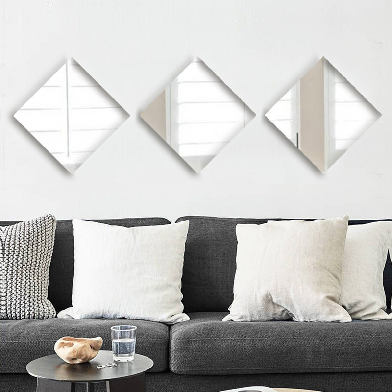 Ensemble de miroir élégant 3 pièces, 100% verre, 7,9 po x 7,9 po | Design sans cadre, épaisseur: 0,16 pouce | Finition argentée élégante, parfaite pour la décoration intérieure, le salon, la chambre à coucher et le vestibule - Améliorez votre espace