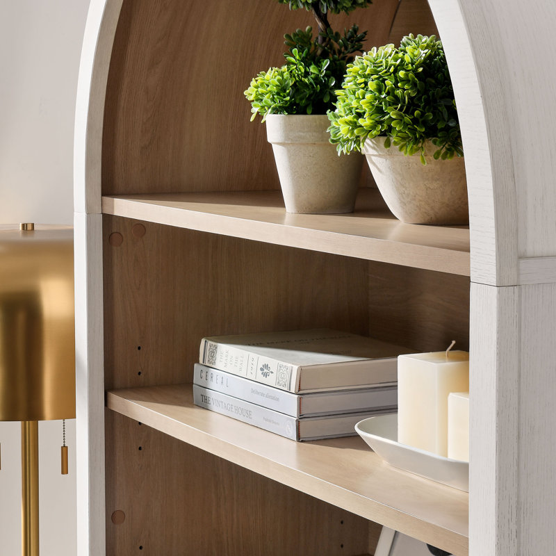 Nolan 74" Tall Arched Storage Display Cabinet Bookshelf, Ivory